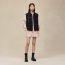 Embroidered short vest with leather detail, noir