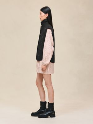 Embroidered short vest with leather detail, View: Worn, worn, view 3 of 8