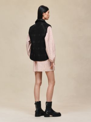 Embroidered short vest with leather detail, View: Worn, worn, view 4 of 8