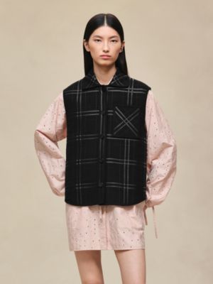 Embroidered short vest with leather detail, View: Worn, worn, view 5 of 8