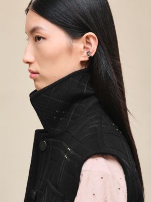 Embroidered short vest with leather detail, View: Worn, worn, view 7 of 8