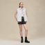 Embroidered short vest with leather detail, blanc naturel