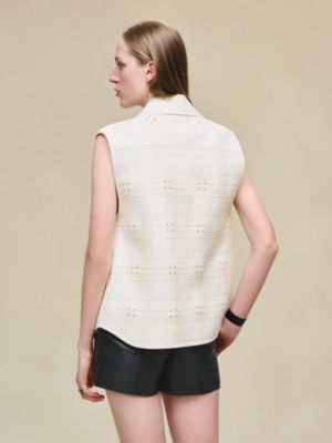 Embroidered short vest with leather detail, View: Worn, worn, view 3 of 7