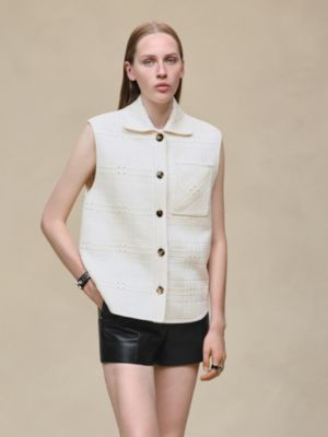 Embroidered short vest with leather detail, View: Worn, worn, view 4 of 7