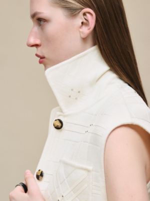 Embroidered short vest with leather detail, View: Worn, worn, view 5 of 7