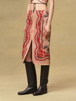 "Aux Champs en Fleurs Raye" quilted pencil skirt, View: Worn, worn, view 2 of 5
