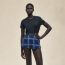 "Carreaux a Main Levee" mixed leather shorts, bleu noir