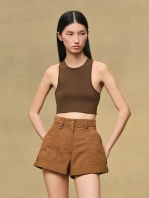 Pleated waist cotton shorts, View: Worn, worn, view 2 of 4