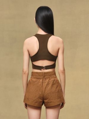 Pleated waist cotton shorts, View: Worn, worn, view 3 of 4