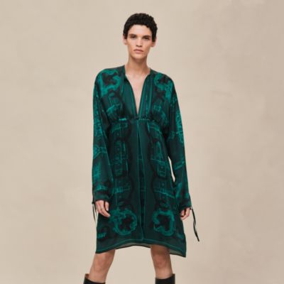 green emerald velvet dress NEW Hermes FW23 Runway Dress Le Tresor De Medor In vert sauge size 34