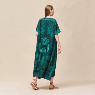 chinese dress ladies HERMÈS Vintage Printed Silk Twill Maxi Evening Dress w/ Belt Size M-L –  VINTAGE VON WERTH main image 0