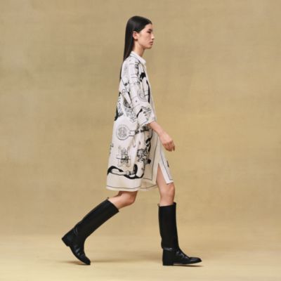 極美品★HERMES エルメス 25AW H5H0635DL Palefrey Remix シルク100％ ベルト付 膝丈 ワンピース ドレス ダークグレー 34 ハンガー付き フランス製 正規品 レディース HERMES - HERMES エルメス ワンピース SM カシミヤシルクの通販 by