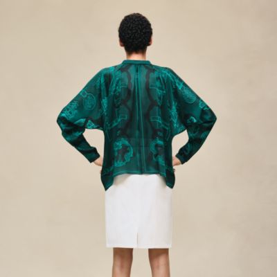 エルメス シルク カシミヤ ニット 切り替え ブラウス S グリーン ブラウス - グリーン - レディス トップス、シャツ、ブラウス | Hermès