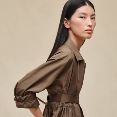 hermes dress shirt Short-Sleeved Button-Up Front pocket with Caleche embroidery This piece runs large herms - Shirt with leather