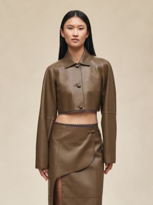 Short shiny lambskin jacket