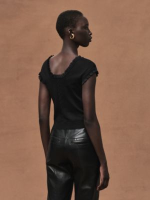 Short-sleeve sweater with ruffled details, View: Worn, worn, view 3 of 5
