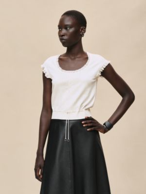 Short-sleeve sweater with ruffled details, View: Worn, worn, view 2 of 5