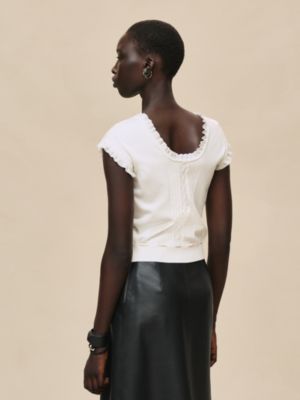 Short-sleeve sweater with ruffled details, View: Worn, worn, view 3 of 5