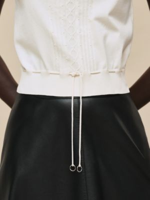 Short-sleeve sweater with ruffled details, View: Worn, worn, view 4 of 5