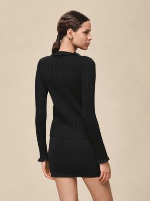 Long-sleeve cardigan with ruffled details, View: Worn, worn, view 3 of 5