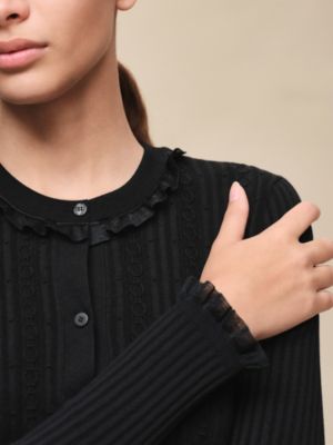 Long-sleeve cardigan with ruffled details, View: Worn, worn, view 5 of 5