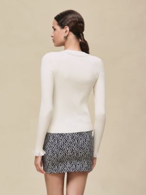 Long-sleeve cardigan with ruffled details, View: Worn, worn, view 3 of 5