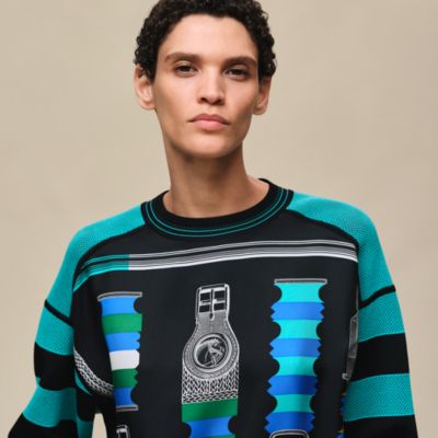 HERMES ツインレーヌ　フェザー柄 シルク×ウール 長袖ニット 42 HERMES ツインレーヌ フェザー柄 シルク×ウール 長袖ニット 42 HERMES