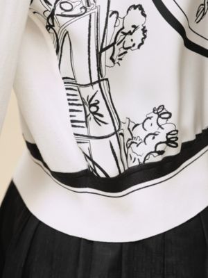 "Ex-Libris a Main Levee" long-sleeve twillaine sweater, View: front, front, view 5 of 5