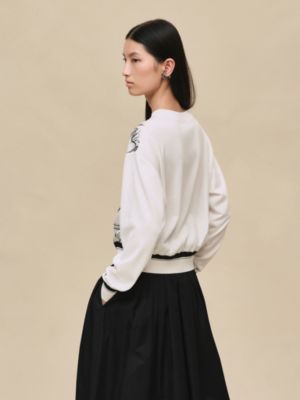 "Ex-Libris a Main Levee" long-sleeve twillaine sweater, View: Worn, worn, view 3 of 5