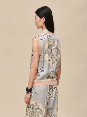 "Ex-Libris a Main Levee" sleeveless twillaine cardigan, View: Worn, worn, view 3 of 6