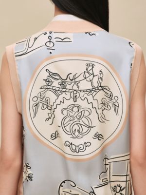 "Ex-Libris a Main Levee" sleeveless twillaine cardigan, View: Worn, worn, view 5 of 6