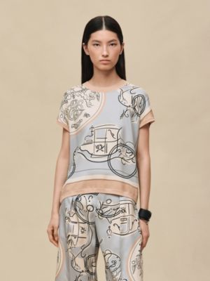 "Ex-Libris a Main Levee" short-sleeve twillaine sweater, View: Worn, worn, view 2 of 5