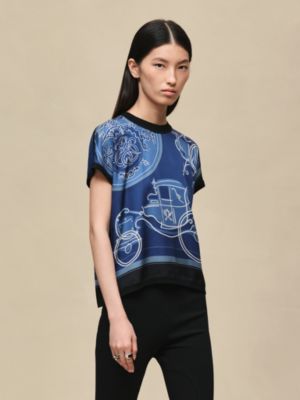 "Ex-Libris a Main Levee" short-sleeve twillaine sweater, View: Worn, worn, view 2 of 5