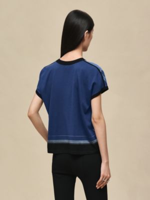 "Ex-Libris a Main Levee" short-sleeve twillaine sweater, View: Worn, worn, view 3 of 5