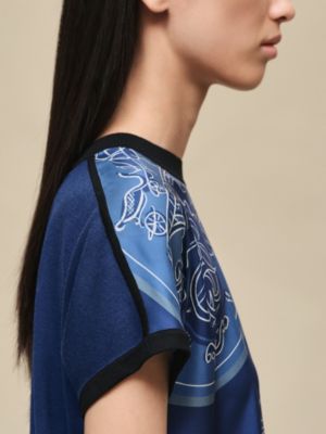 "Ex-Libris a Main Levee" short-sleeve twillaine sweater, View: Worn, worn, view 5 of 5