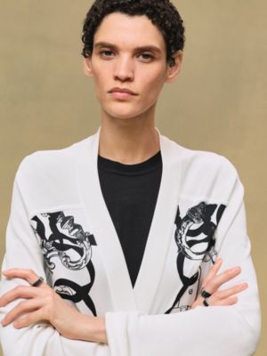 "Ferronnerie Remix" long-sleeve twillaine cardigan, View: Worn, worn, view 5 of 6