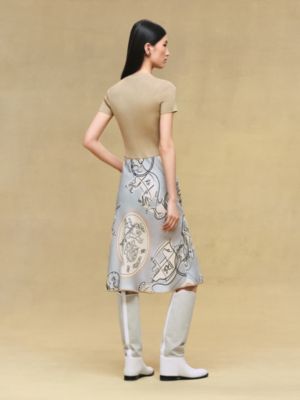 "Ex-Libris a Main Levee" short-sleeve twillaine long dress, View: Worn, worn, view 2 of 6