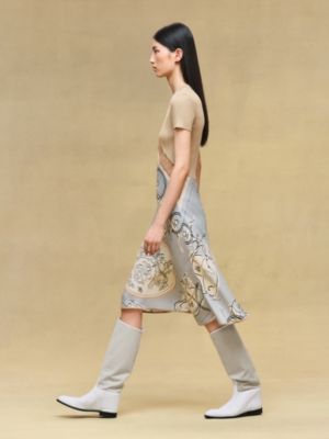"Ex-Libris a Main Levee" short-sleeve twillaine long dress, View: Worn, worn, view 3 of 6