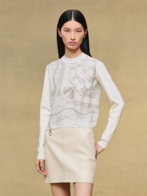"Aux Champs en Fleurs Raye" long-sleeve twillaine sweater, View: Worn, worn, view 3 of 6