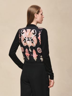 "Ferronnerie Remix" long-sleeve twillaine cardigan, View: Worn, worn, view 3 of 5