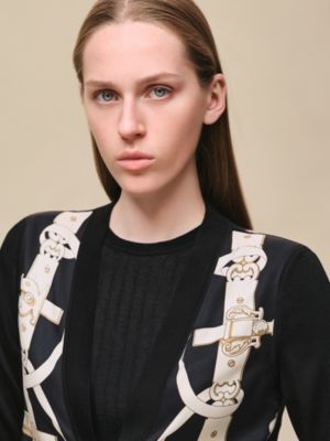 "Ferronnerie Remix" long-sleeve twillaine cardigan, View: Worn, worn, view 4 of 5