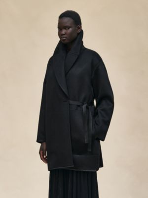Cashmere pea coat with leather details, View: Worn, worn, view 4 of 8