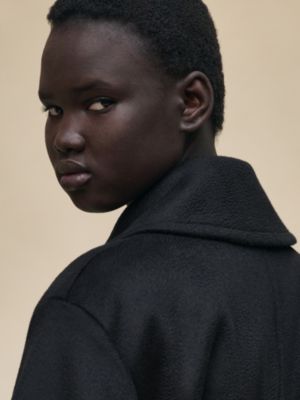 Cashmere pea coat with leather details, View: Worn, worn, view 7 of 8