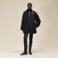믹스 가죽 캐시미어 쇼트 코트, 블루 누아