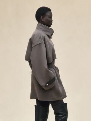Short mixed leather cashmere coat, View: Worn, worn, view 3 of 8