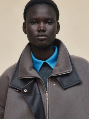 Short mixed leather cashmere coat, View: Worn, worn, view 5 of 8