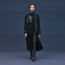 Long mixed materials cashmere coat, bleu noir