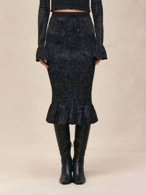 "Soleil de Soie Poudre" smocked pencil skirt , View: Worn, worn, view 3 of 6