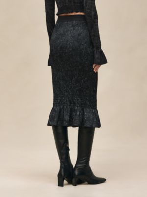 "Soleil de Soie Poudre" smocked pencil skirt , View: Worn, worn, view 4 of 6