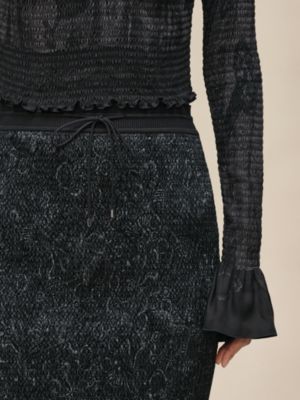 "Soleil de Soie Poudre" smocked pencil skirt , View: Worn, worn, view 5 of 6